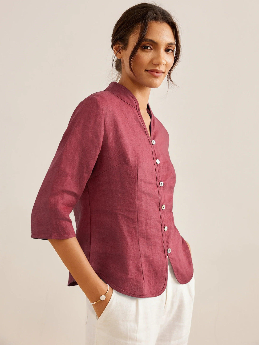 100% Linen Tailored Stand-Collar Jacket
