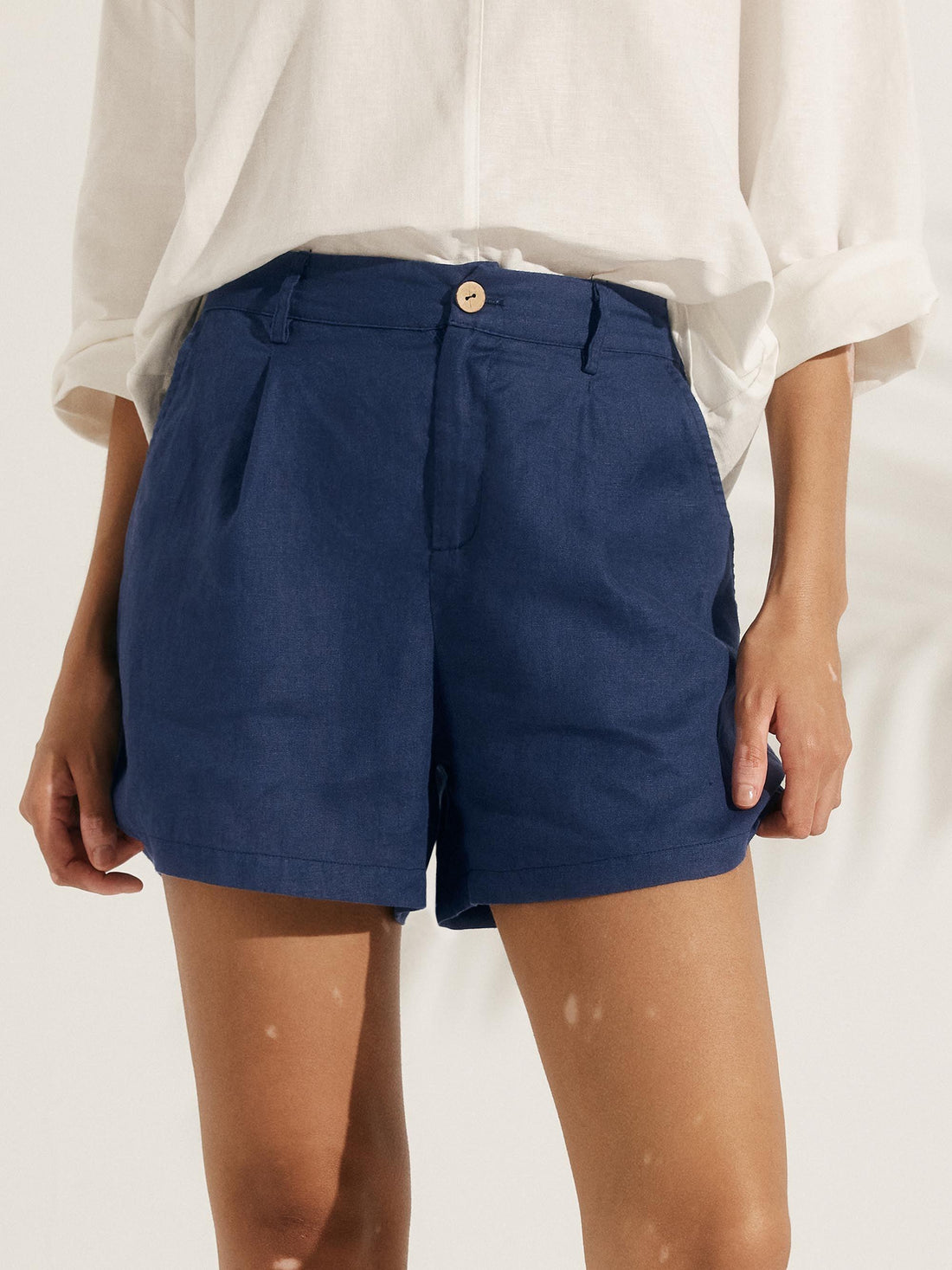 100% Linen Pleated Mini Shorts