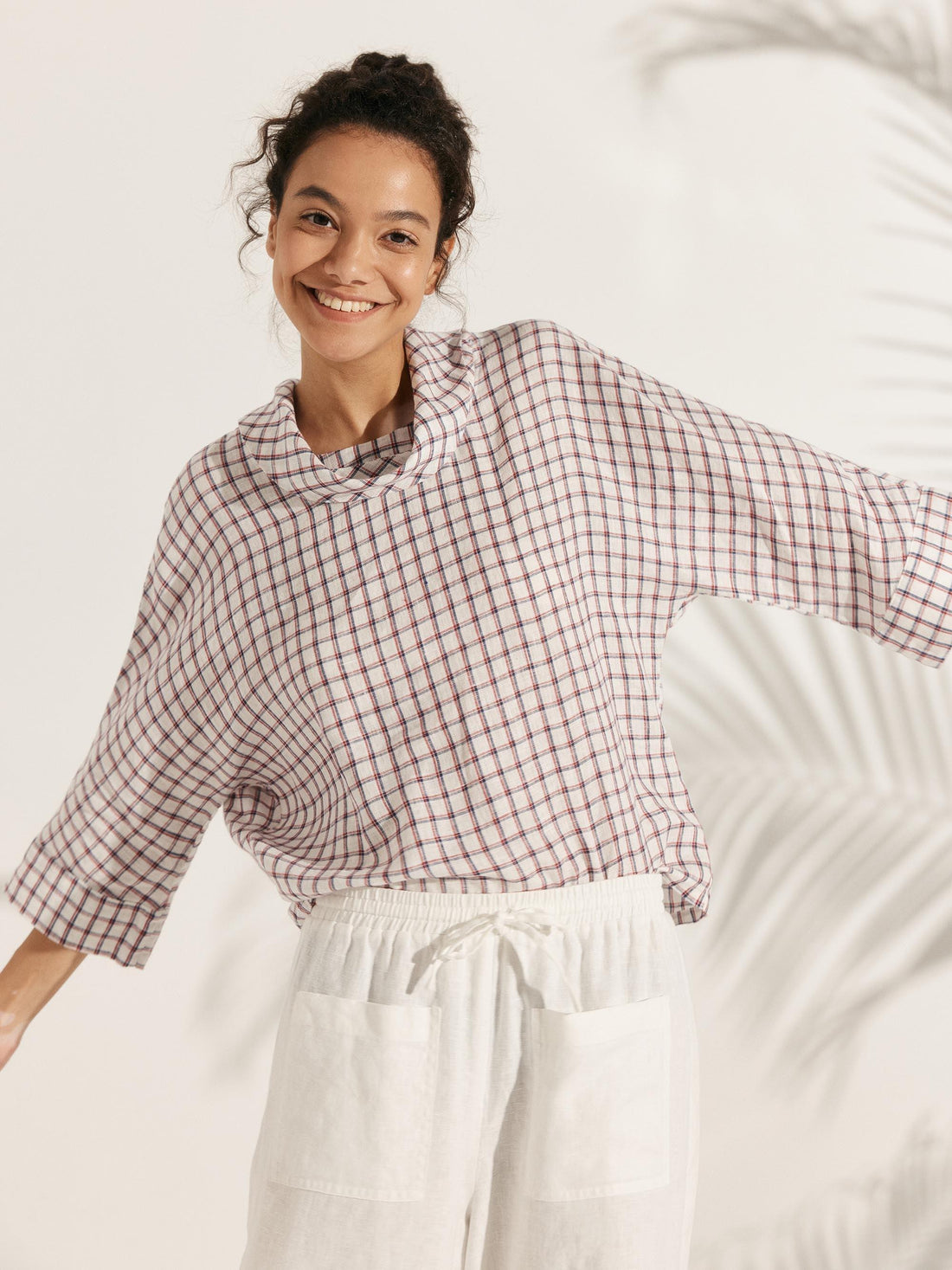 Linen Blend Long Sleeve Blouse