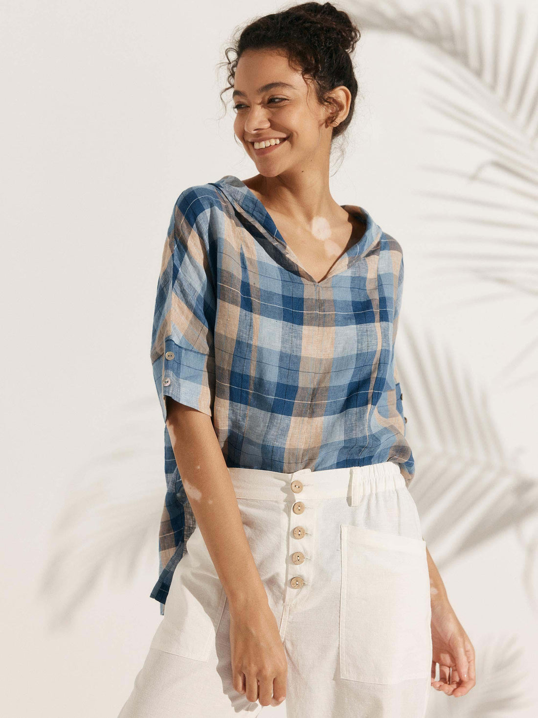 100% Linen Relaxed Half-Sleeve Blouse