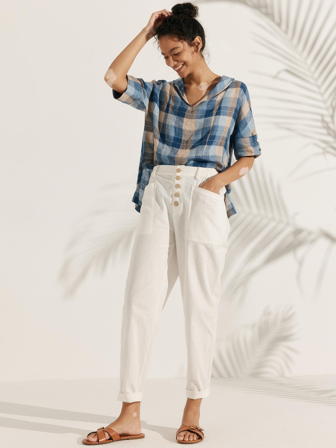 100% Linen Relaxed Half-Sleeve Blouse