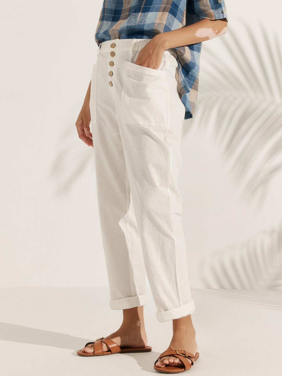 Linen-Blend Patch-Pocket Straight-Leg Trousers