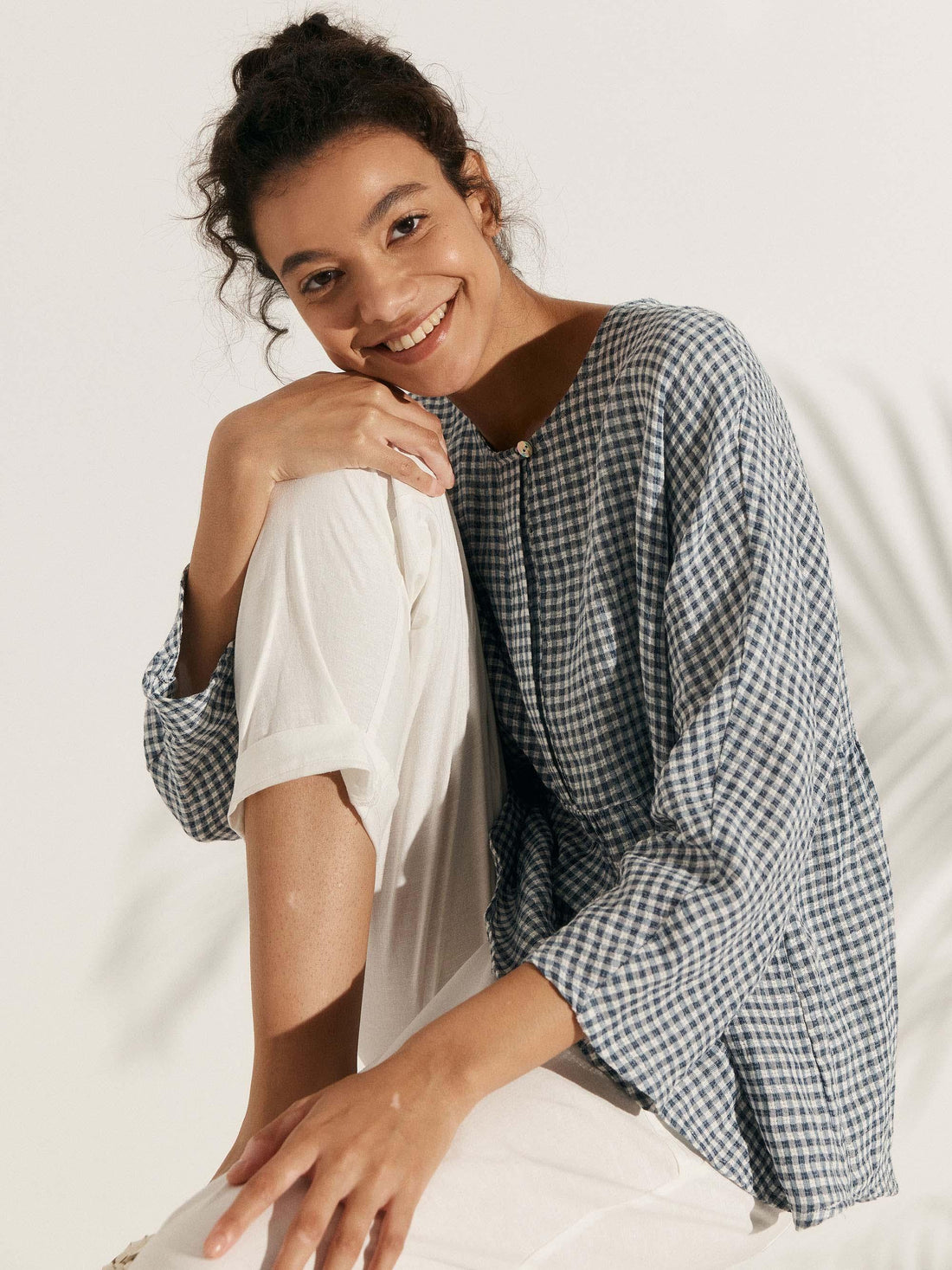 75% Linen Checked Oversized Shirt
