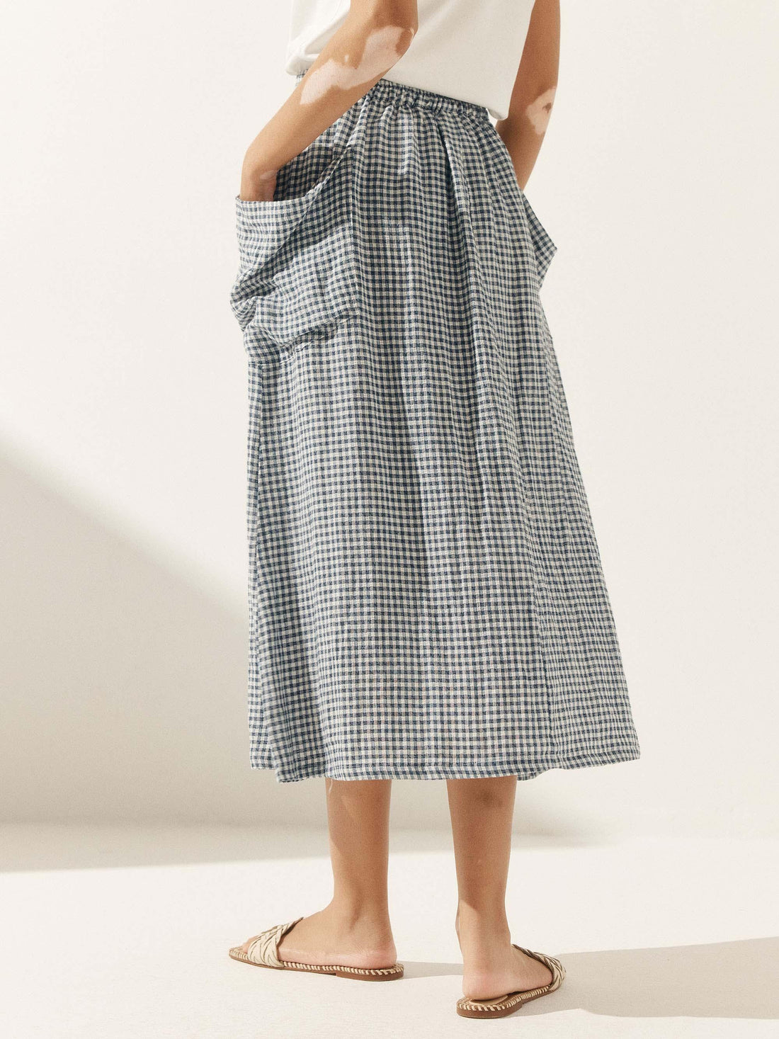 75% Linen A-Line Midi Skirt with Patch Pockets