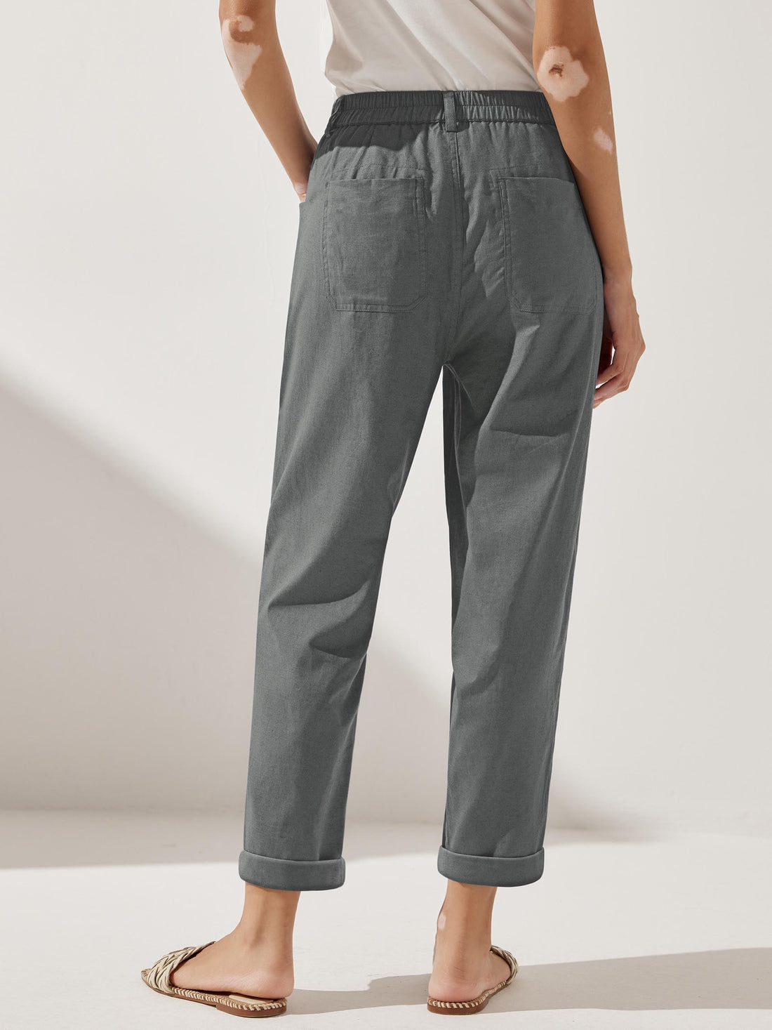 Linen-Blend Patch-Pocket Straight-Leg Trousers