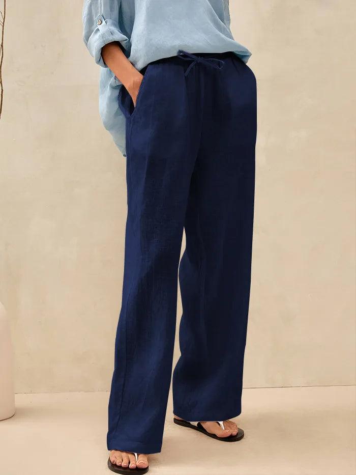 100% Linen Garment-Dyed Straight-Leg Pants