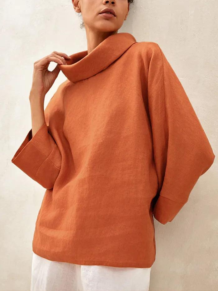Linen Blend Long Sleeve Blouse
