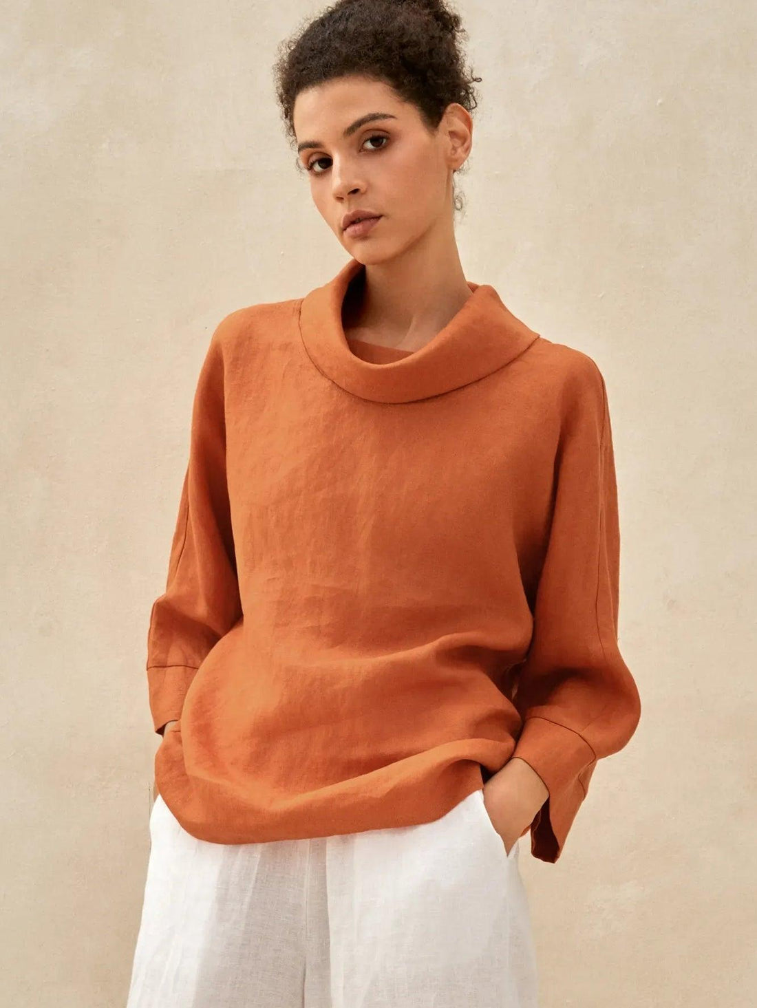 Linen Blend Long Sleeve Blouse