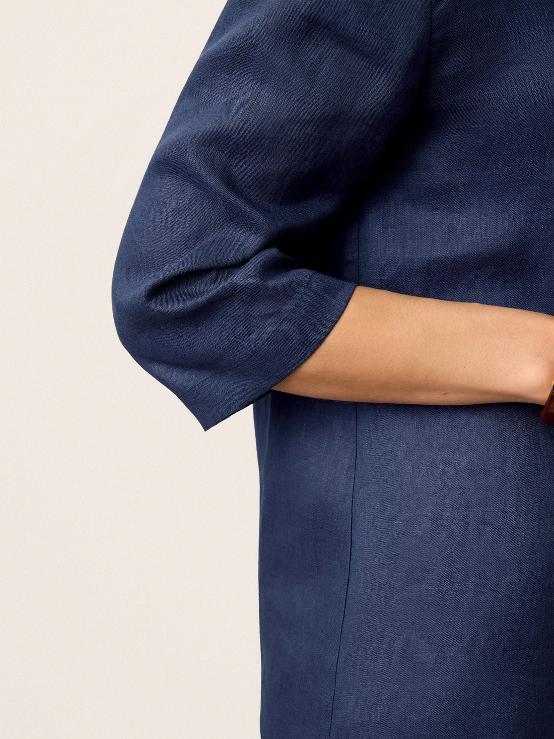 Linen Asymmetric-Collar Tunic Top with Button Detail
