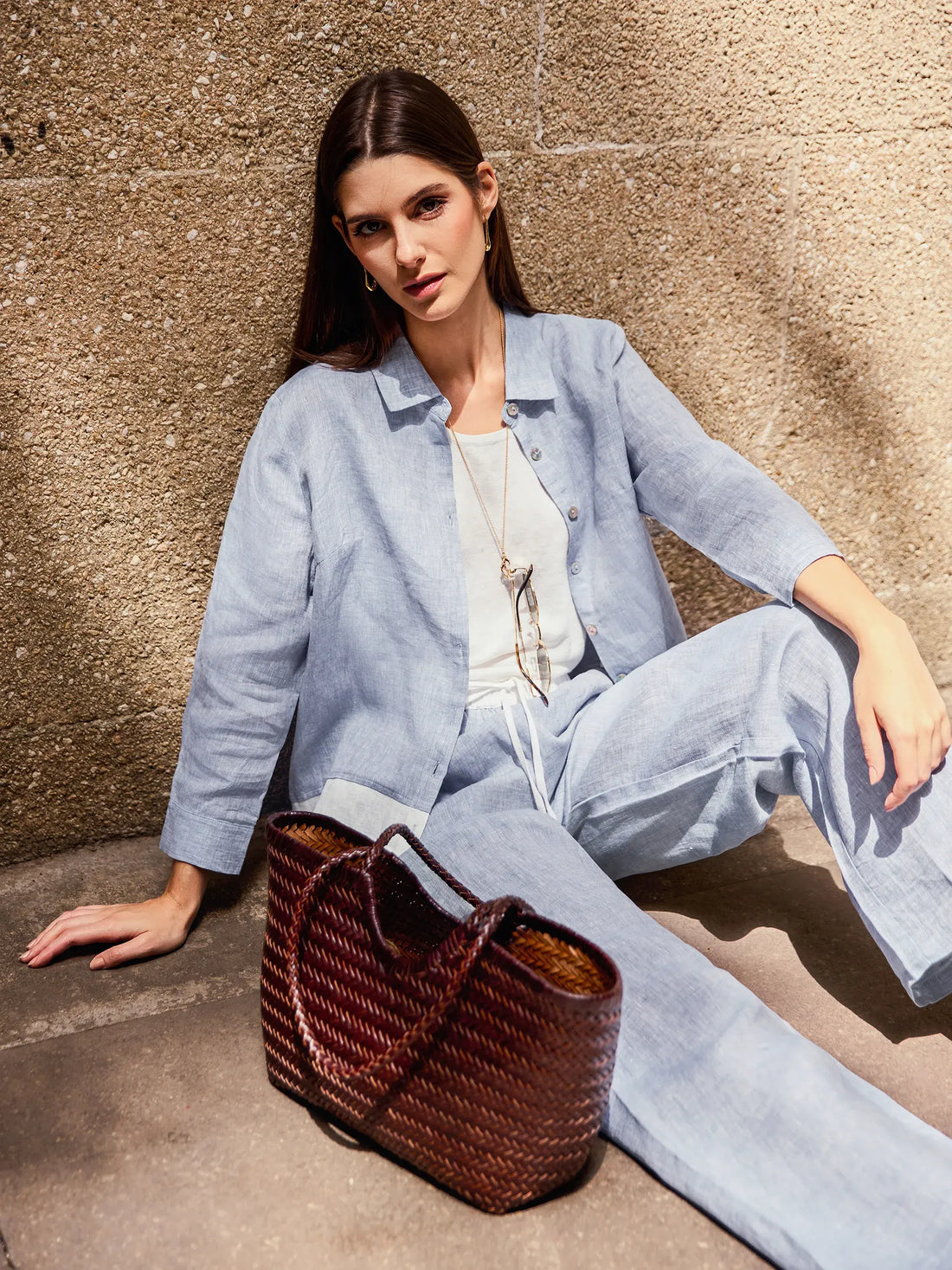 100% Linen Long-Sleeve Collared Shirt