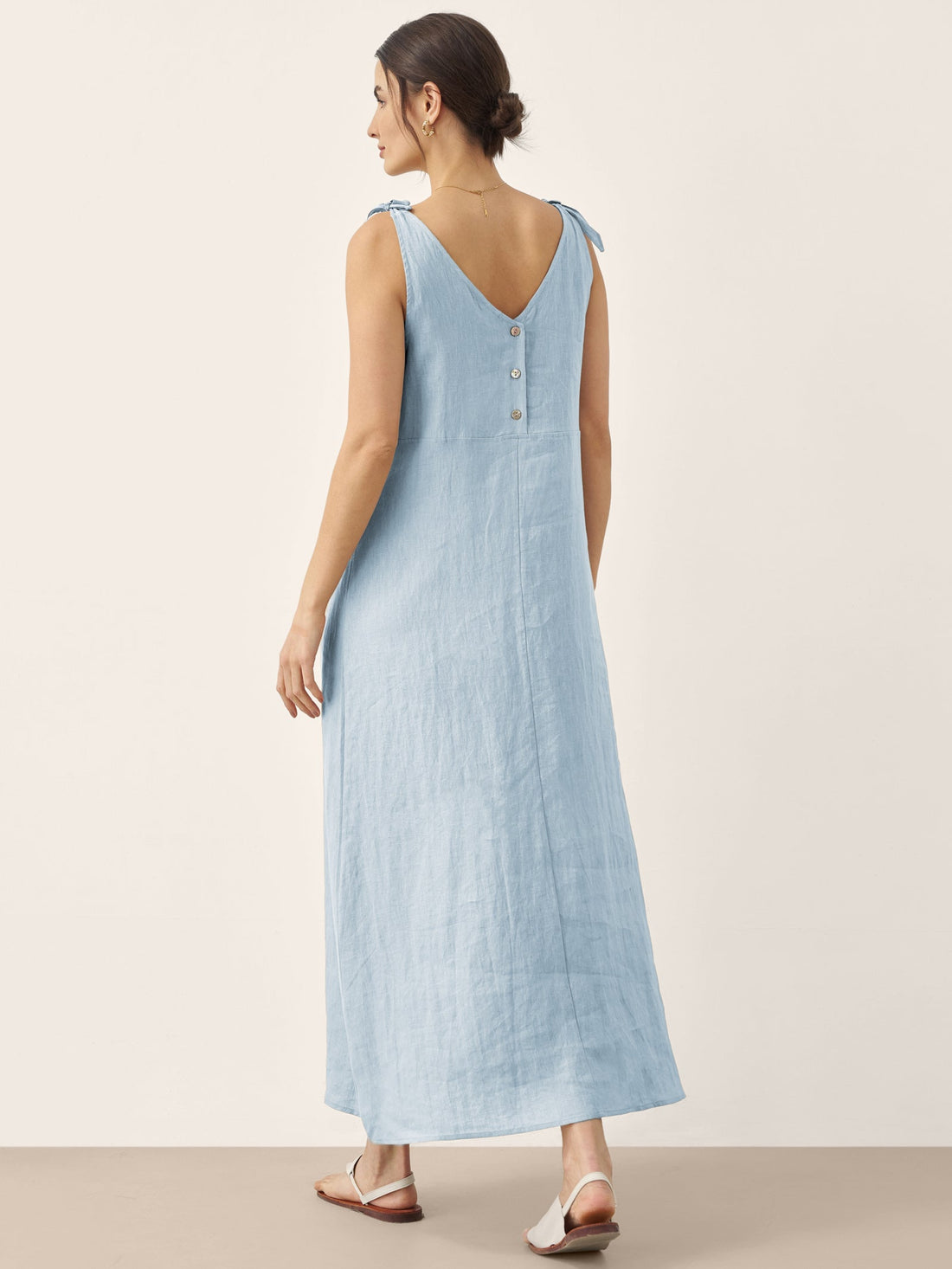 100% Linen V-Neck Sleeveless Maxi Dress