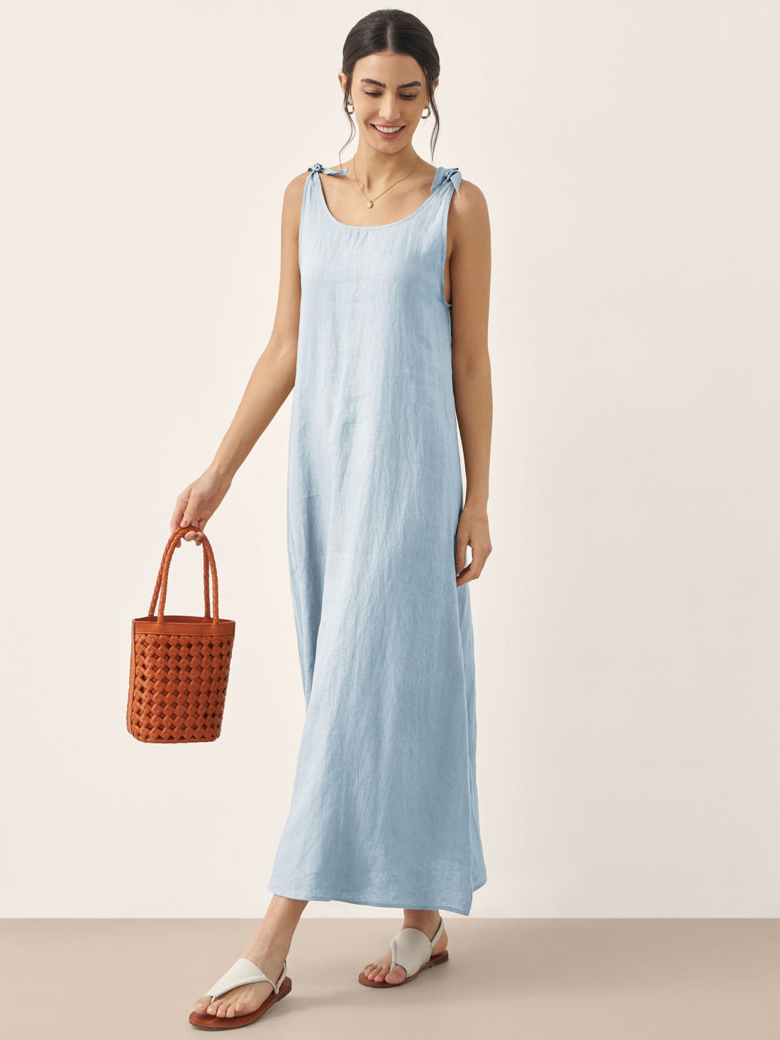 100% Linen V-Neck Sleeveless Maxi Dress
