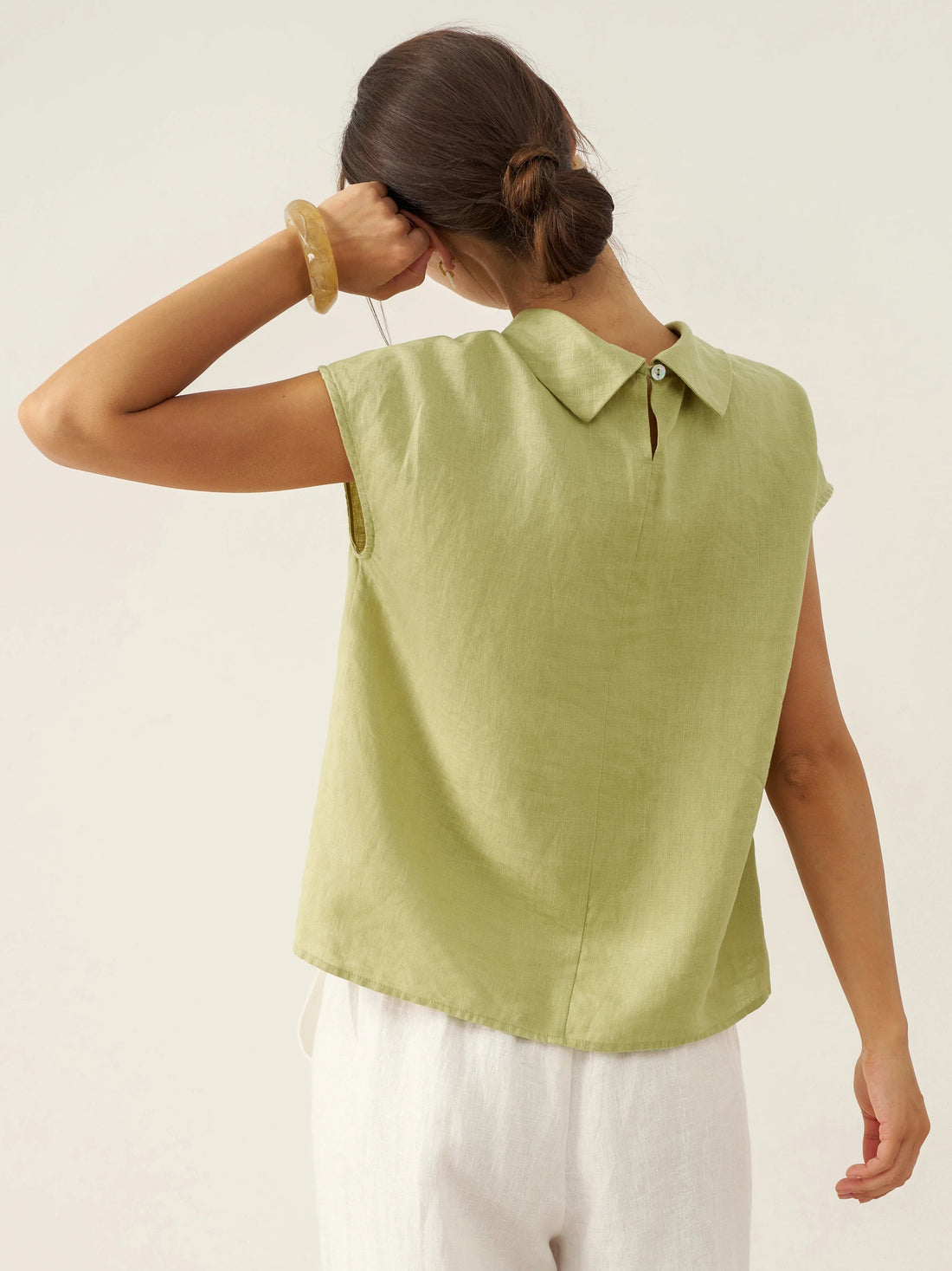100% Linen Cap Sleeve Blouse