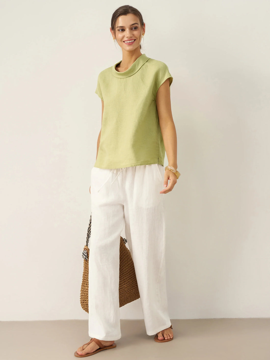 100% Linen Cap Sleeve Blouse