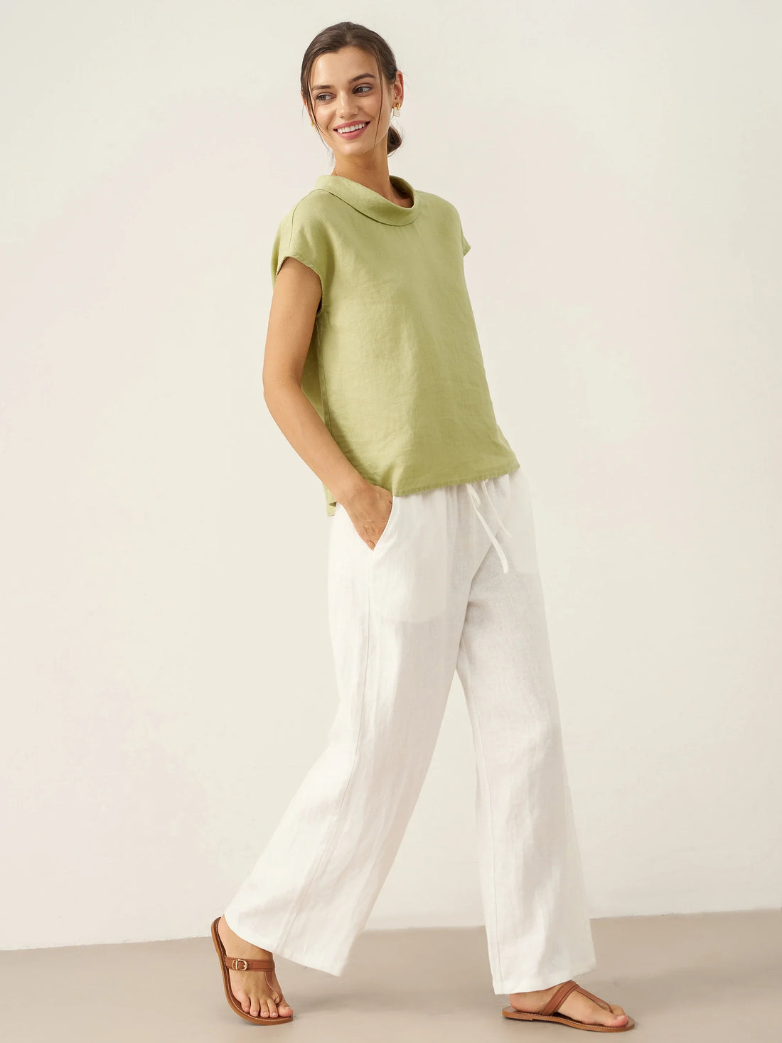 100% Linen Cap Sleeve Blouse