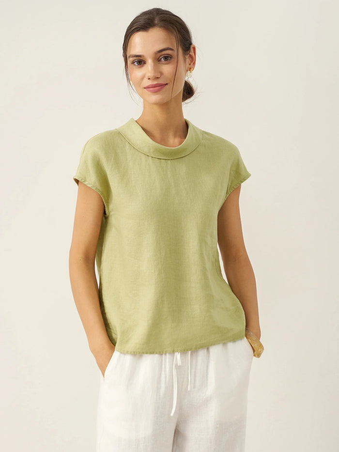100% Linen Cap Sleeve Blouse