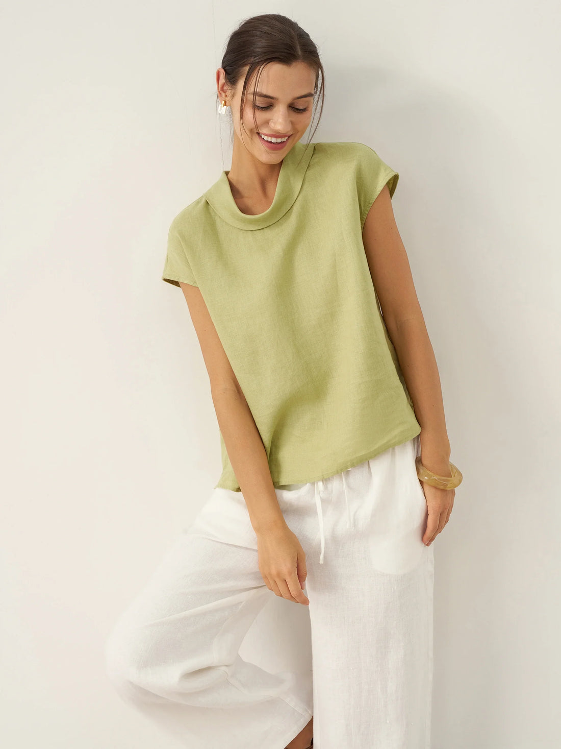 100% Linen Cap Sleeve Blouse
