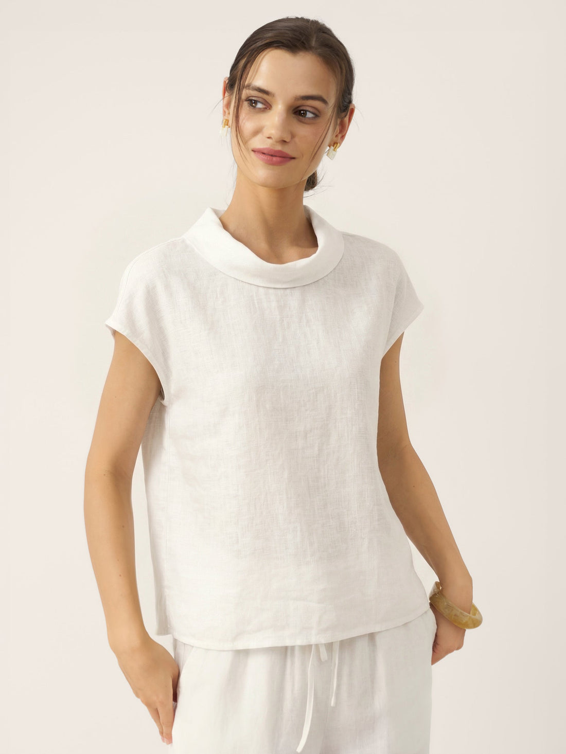 100% Linen Cap Sleeve Blouse