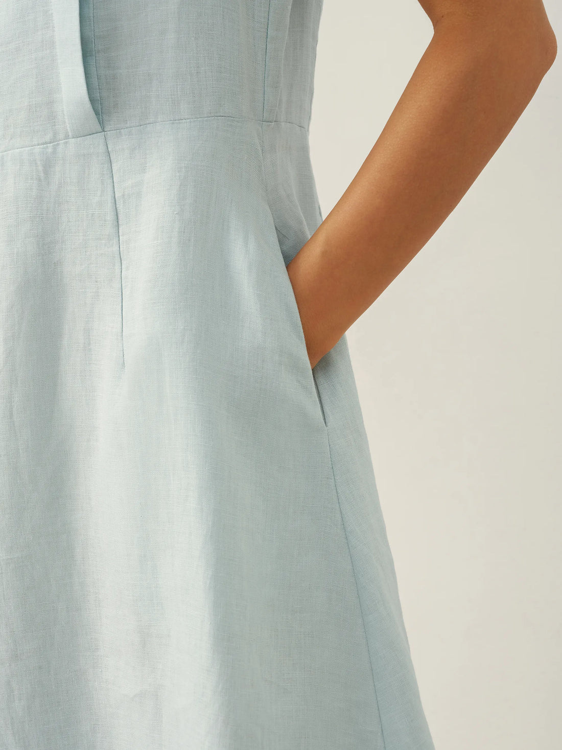 100% Linen Tailored Cap Sleeve Midi Dress