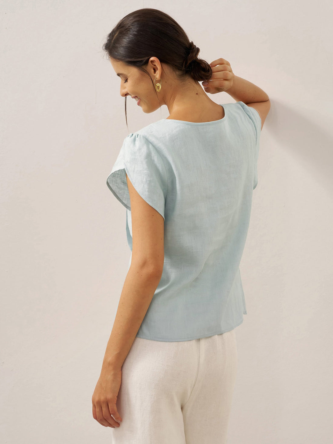 100% Linen Cap Sleeve Asymmetric Top
