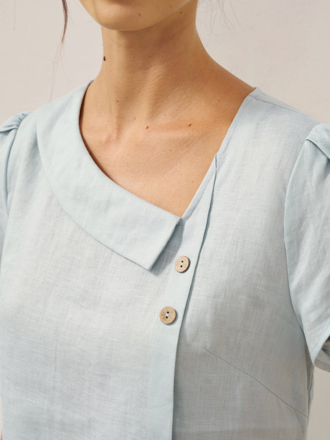 100% Linen Cap Sleeve Asymmetric Top