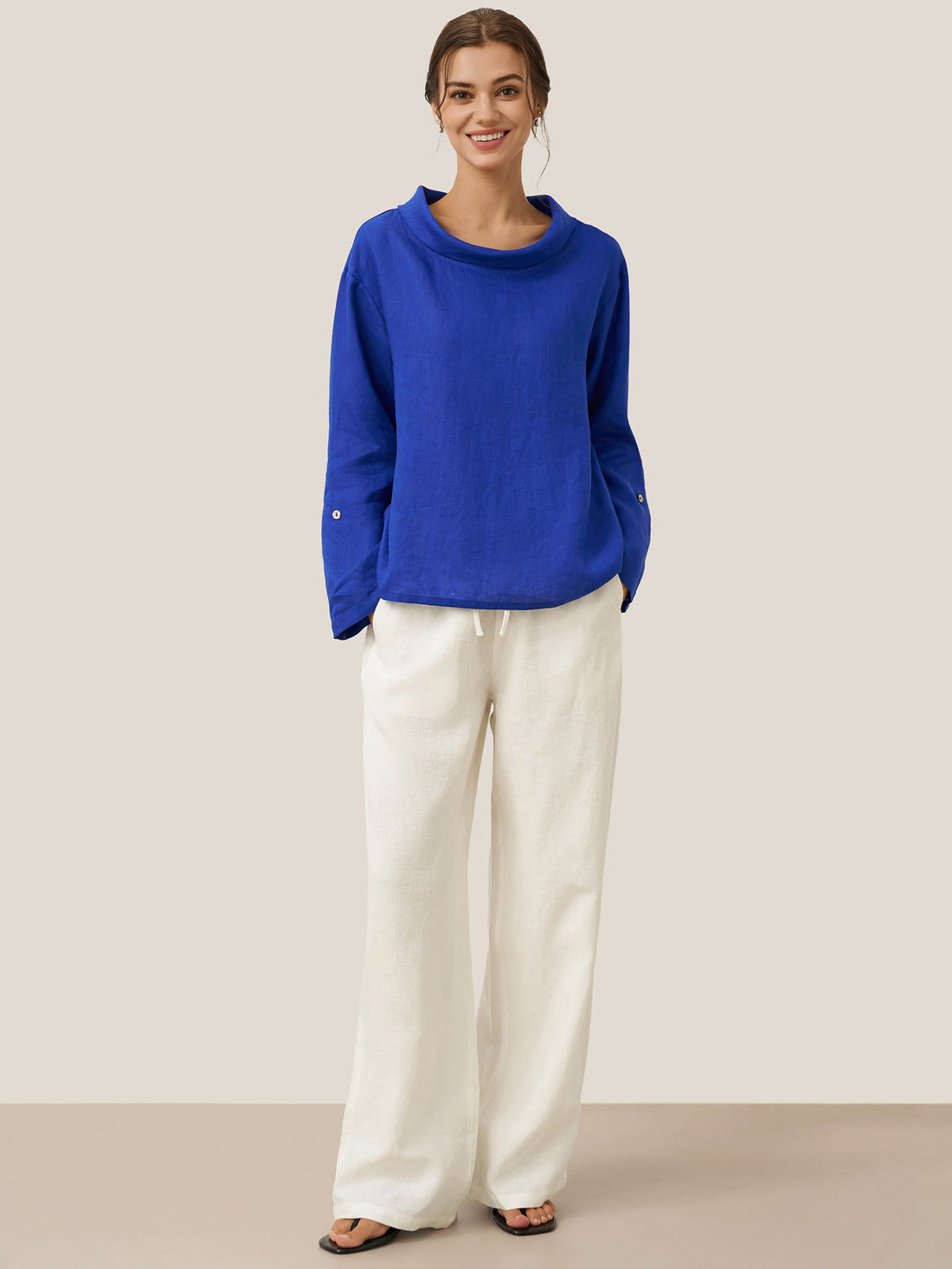 100% Linen Garment-Dyed Straight Blouse
