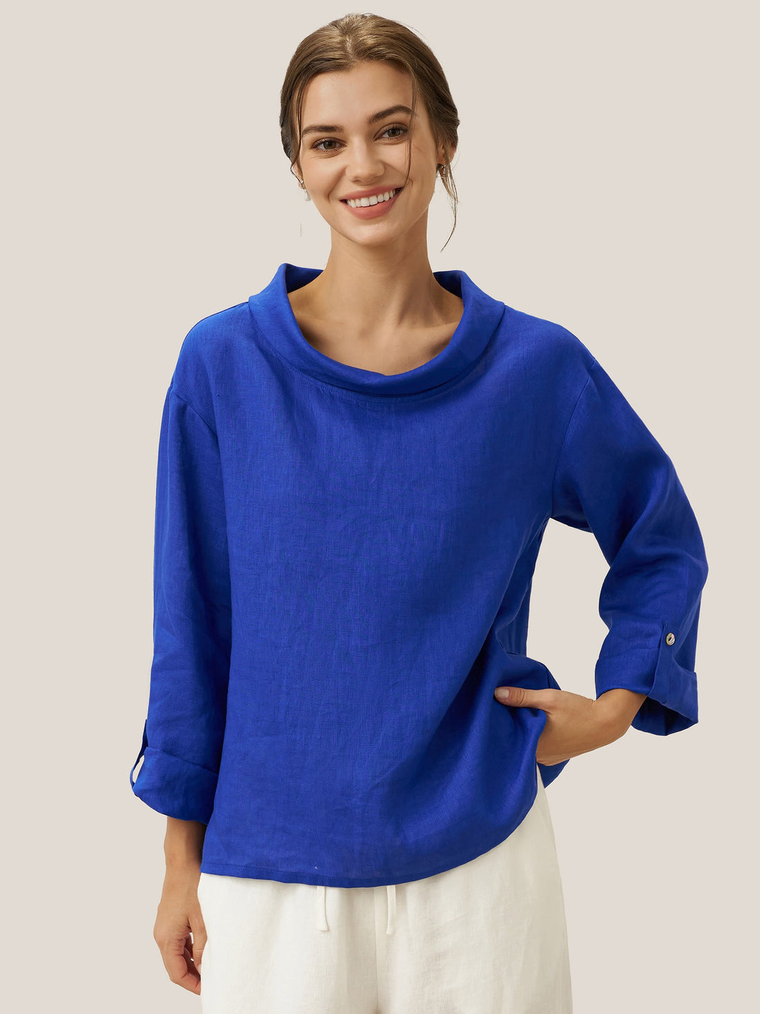100% Linen Garment-Dyed Straight Blouse