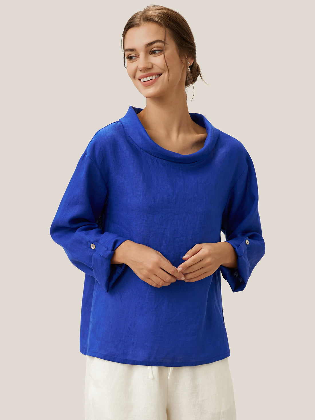 100% Linen Garment-Dyed Straight Blouse