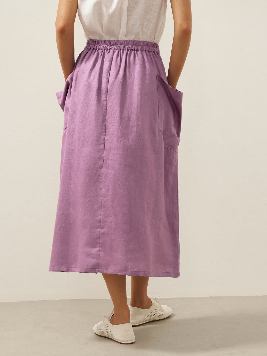 75% Linen A-Line Midi Skirt with Patch Pockets
