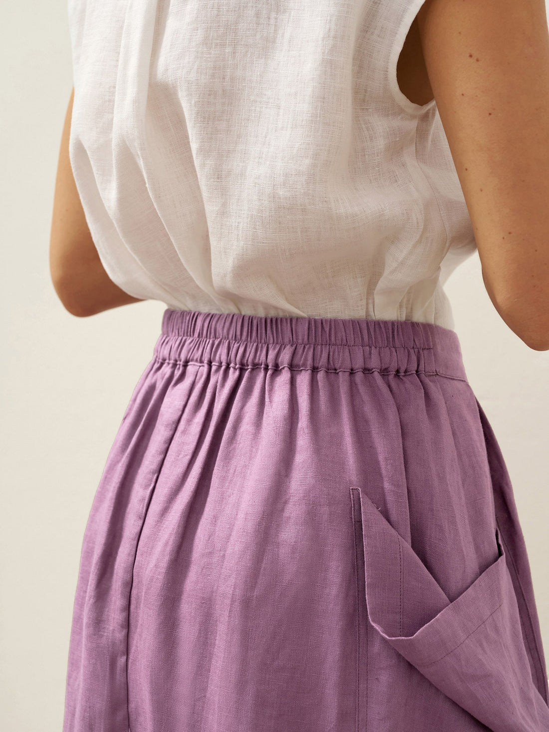 75% Linen A-Line Midi Skirt with Patch Pockets