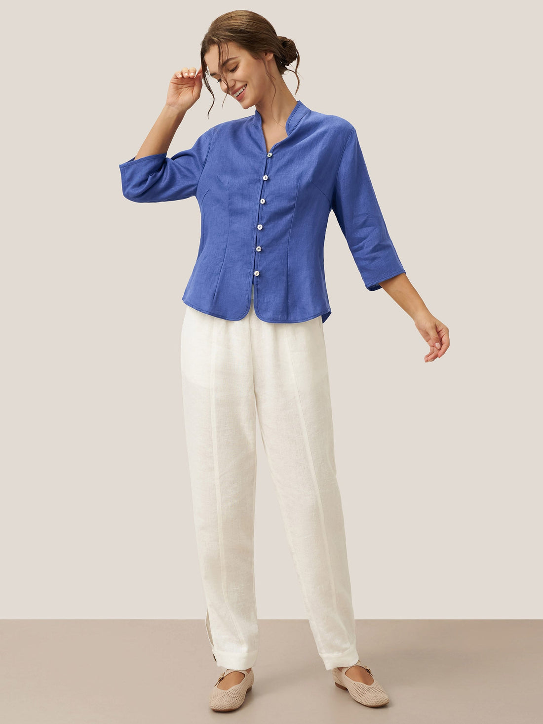 100% Linen Tailored Stand-Collar Jacket