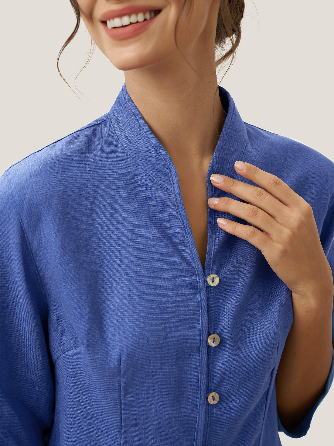 100% Linen Tailored Stand-Collar Jacket
