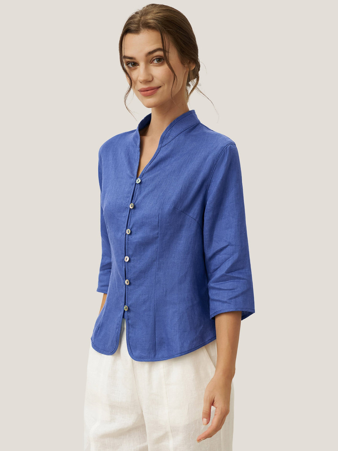 100% Linen Tailored Stand-Collar Jacket