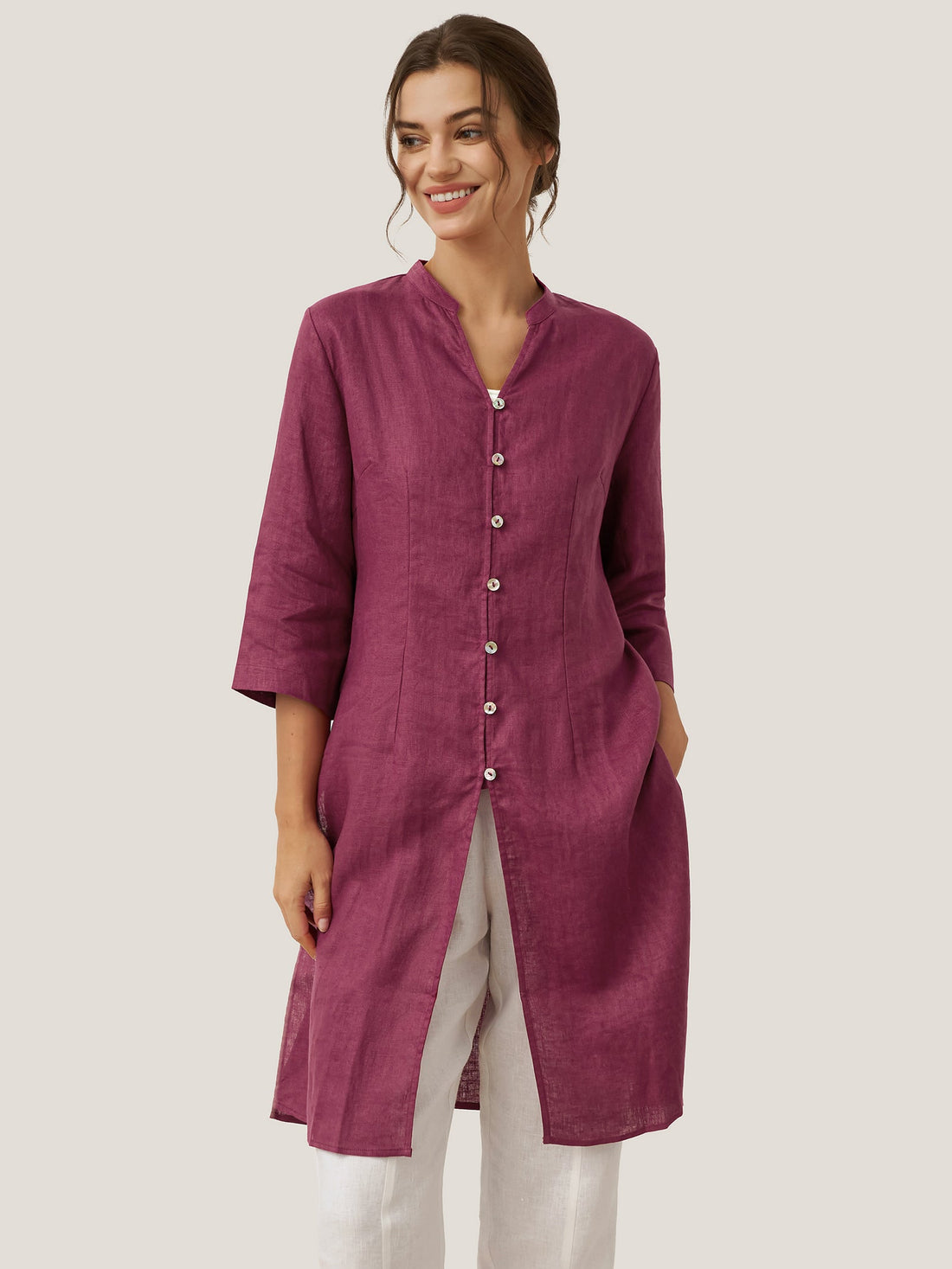 100% Linen Heavyweight V-Neck Shirt