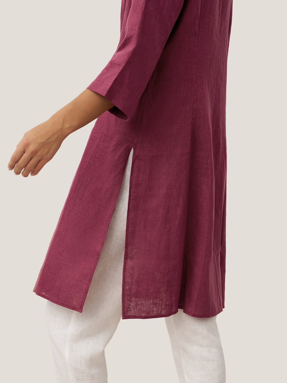 Linen Heavyweight V-Neck Stand Collar Shirt