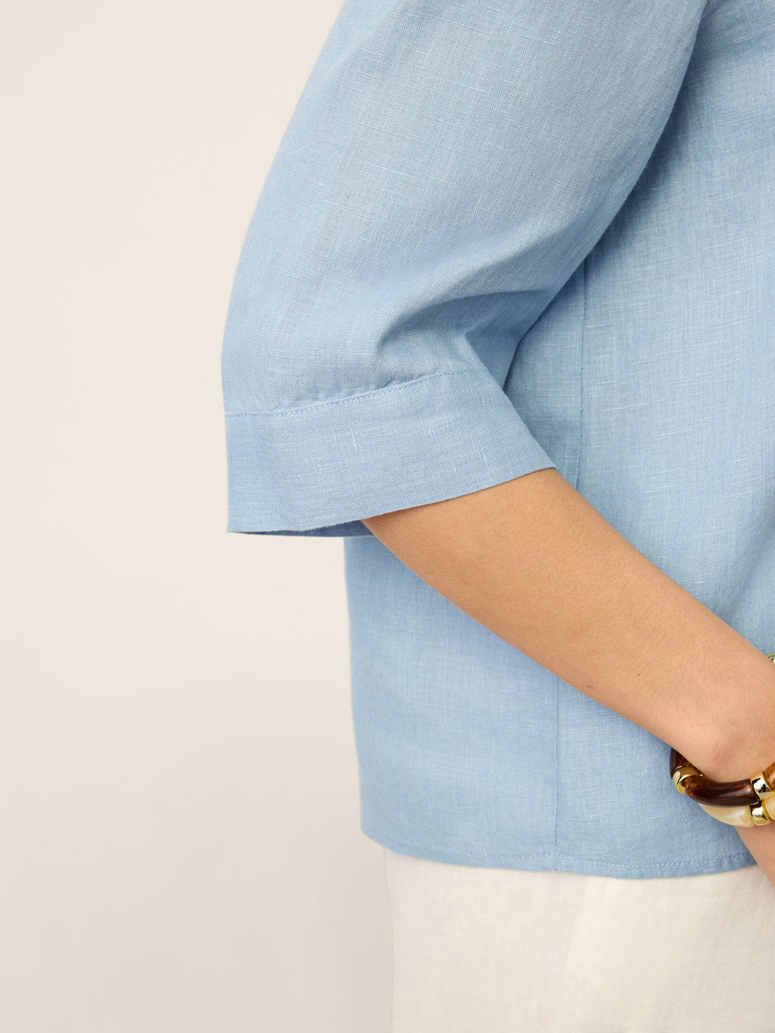 100% Linen Relaxed-Fit Button Detail Blouse