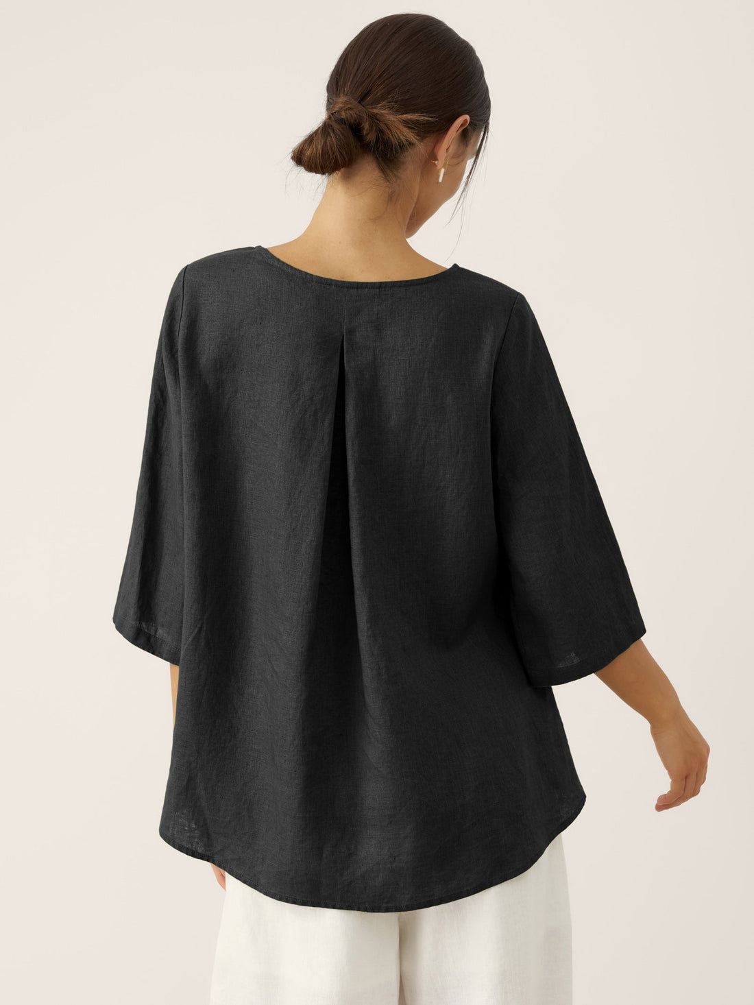 100% Linen Round Neck Half-Sleeve Blouse