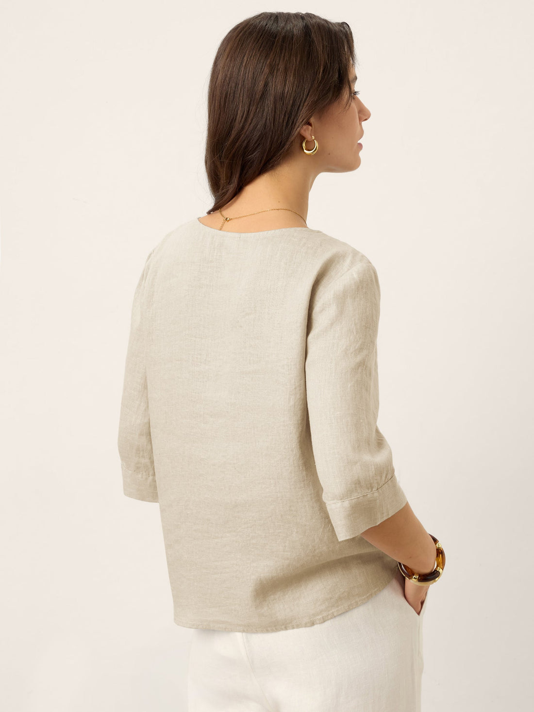 100% Linen Relaxed-Fit Button Detail Blouse