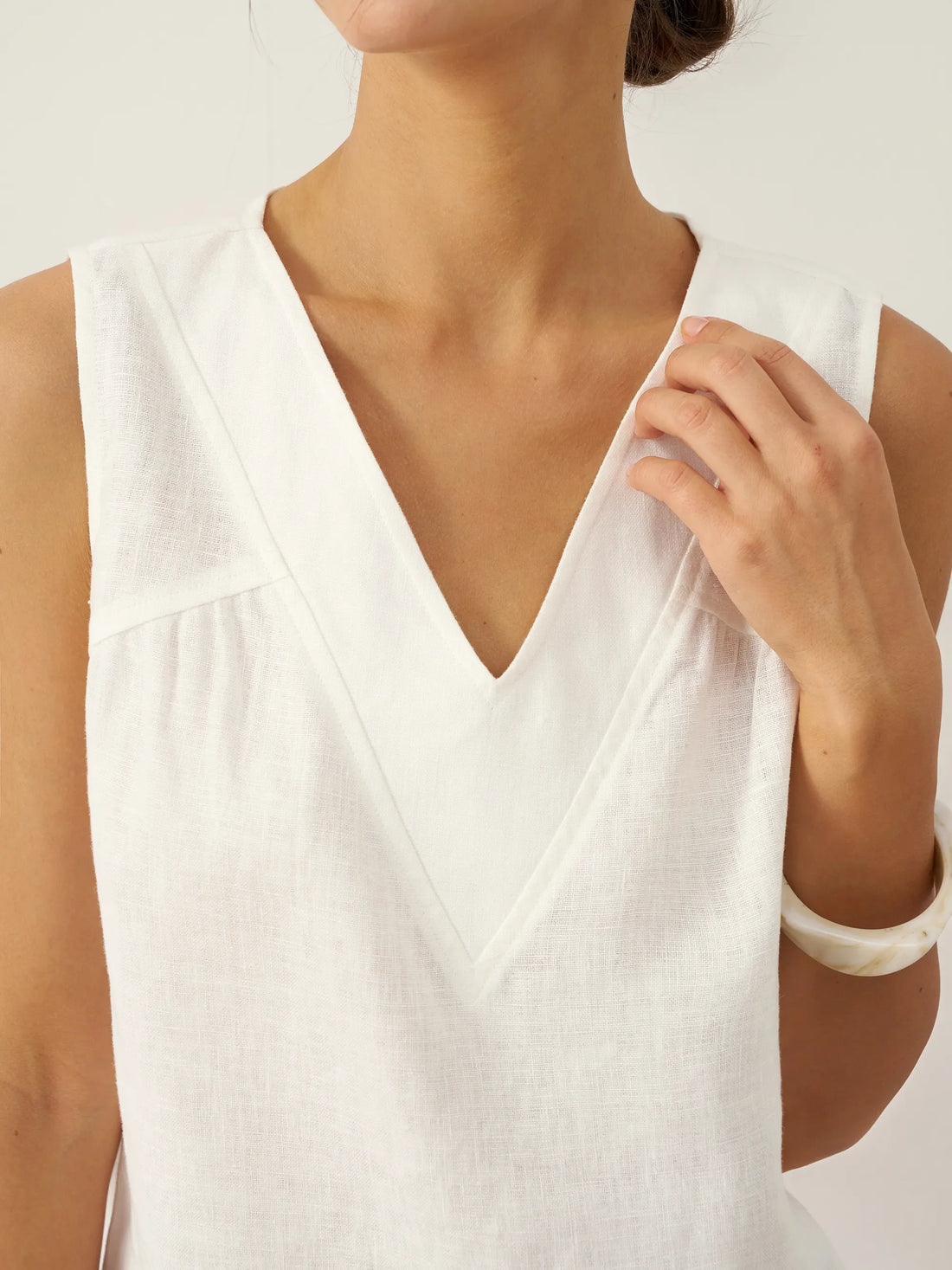 100% Linen Ruched V-Neck Tank Top