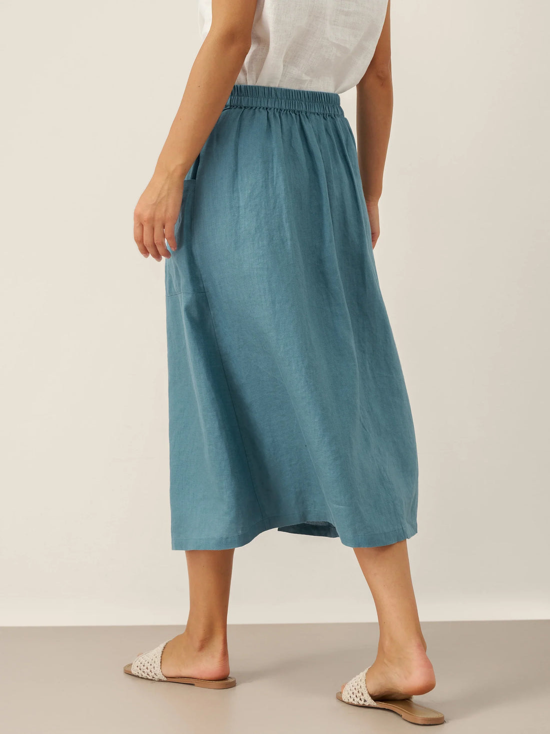 100% Linen Asymmetric Wrap Midi Skirt