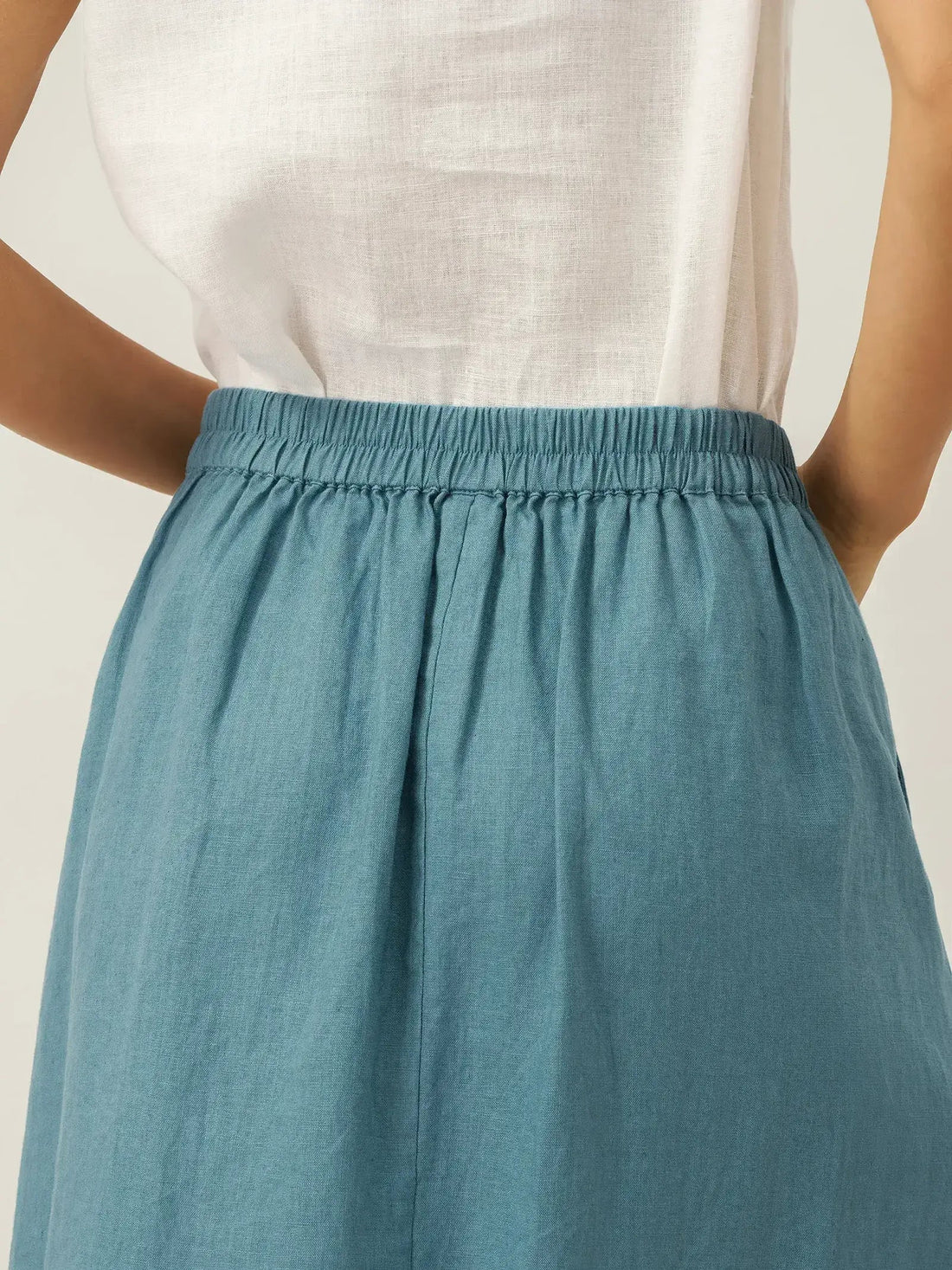 100% Linen Asymmetric Wrap Midi Skirt