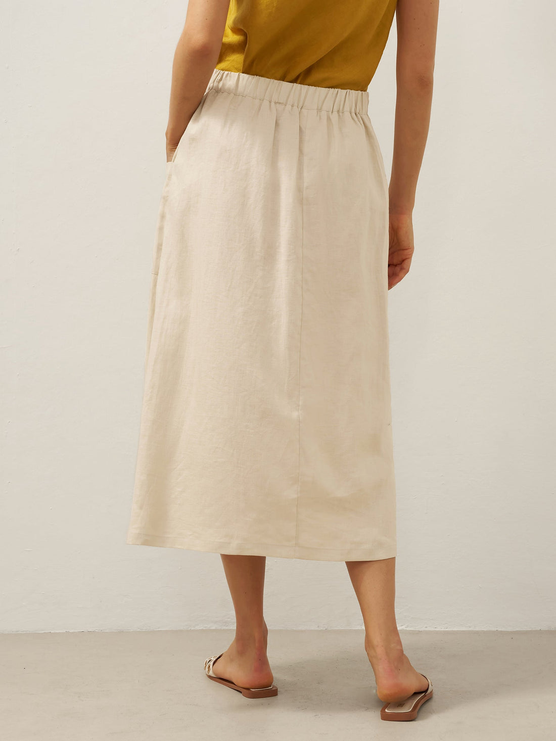 100% Linen Asymmetric Wrap Midi Skirt