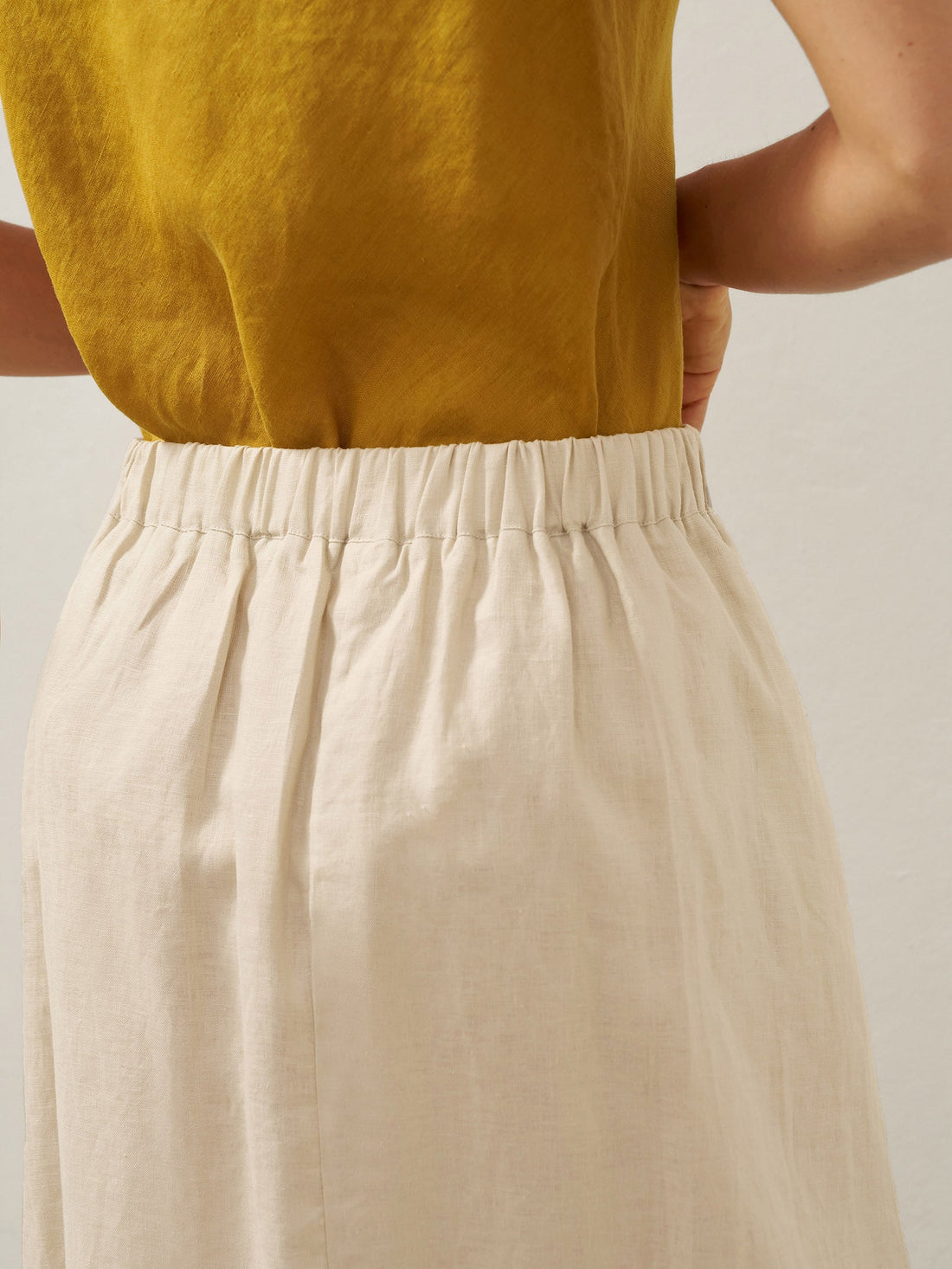 100% Linen Asymmetric Wrap Midi Skirt