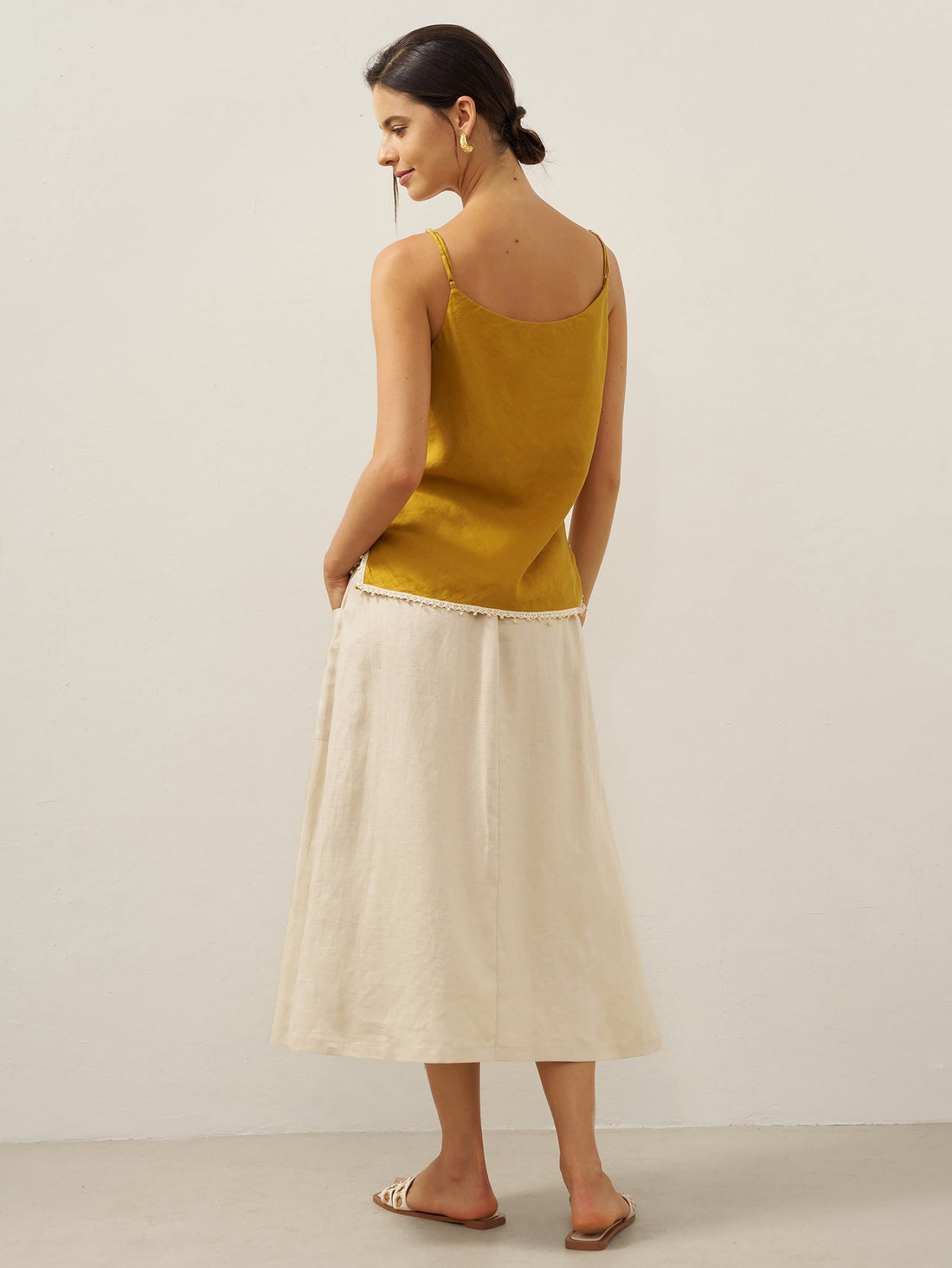 100% Linen Asymmetric Wrap Midi Skirt