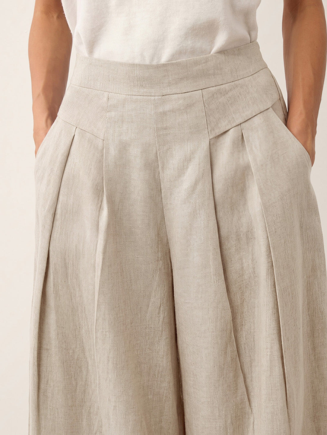 100% Linen Pleated High Rise Wide Leg Pants