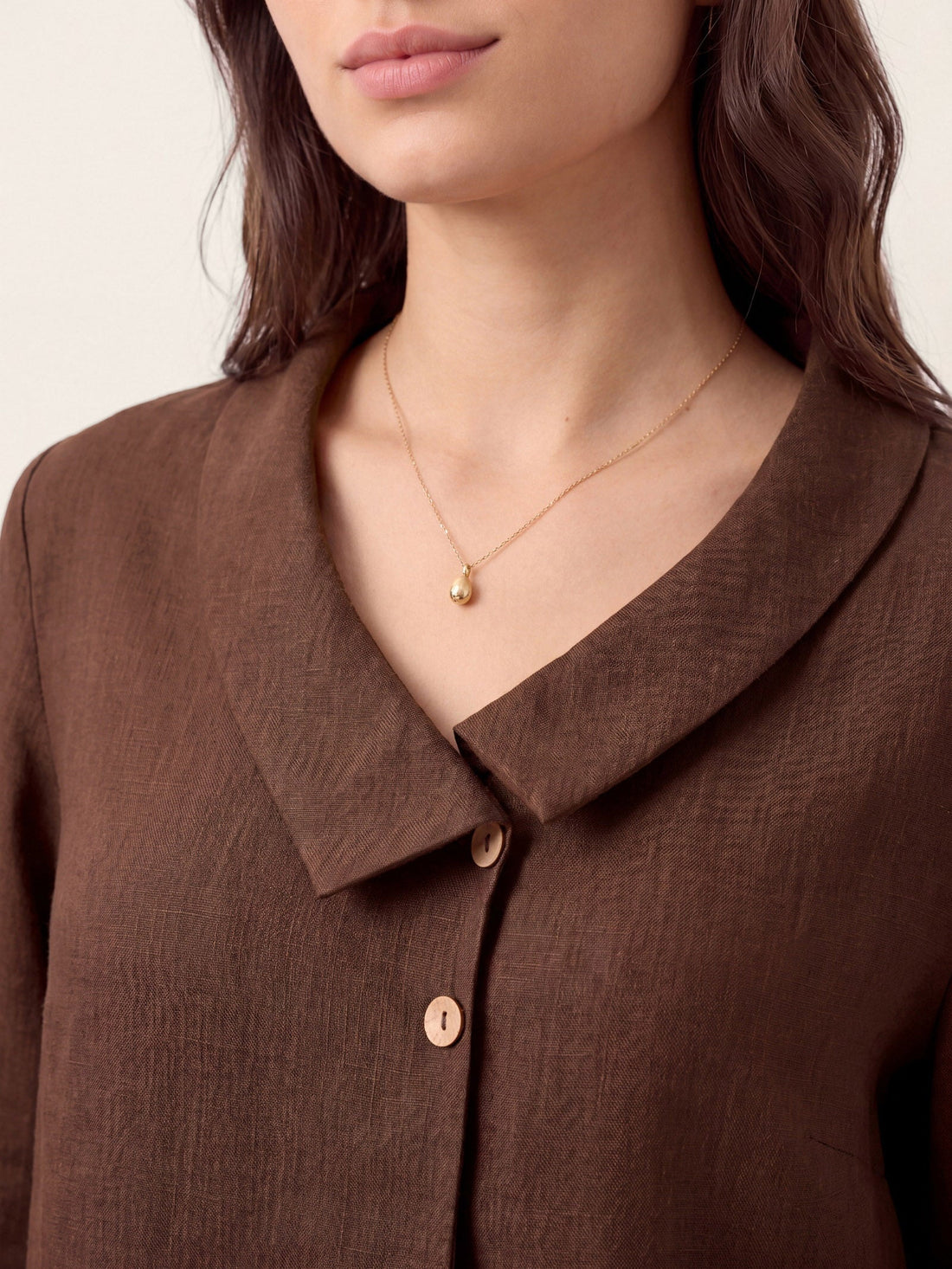 Linen Asymmetric-Collar Tunic Top with Button Detail