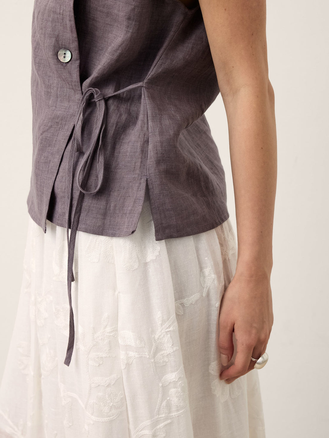 100% Linen Asymmetric Cap Sleeve Blouse
