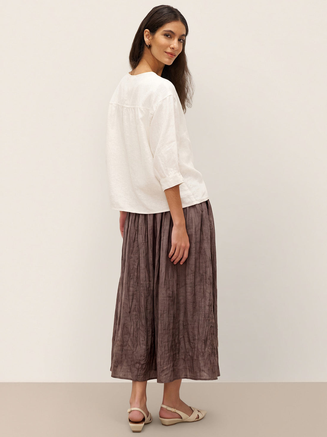 100% Linen Button-Front Drop-Shoulder Shirt