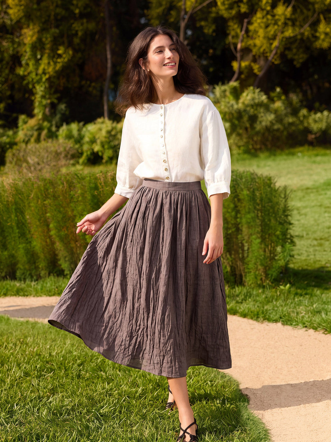 100% Linen Button-Front Drop-Shoulder Shirt