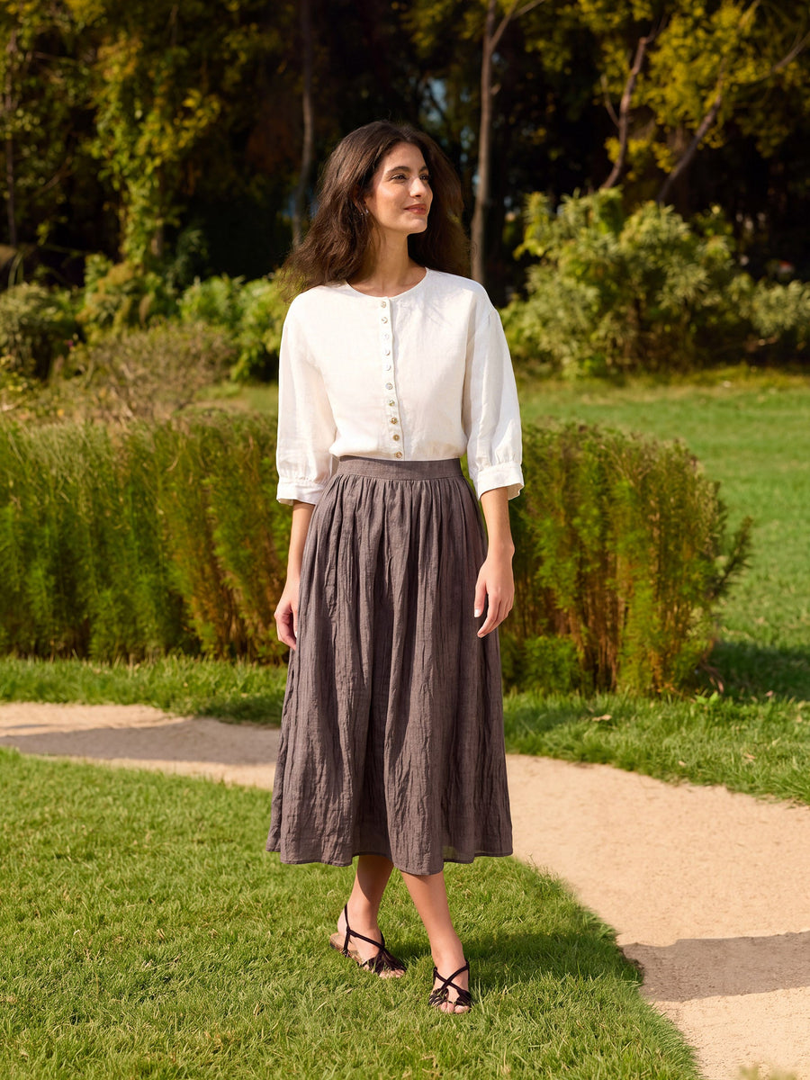 100% Linen Button-Front Drop-Shoulder Shirt